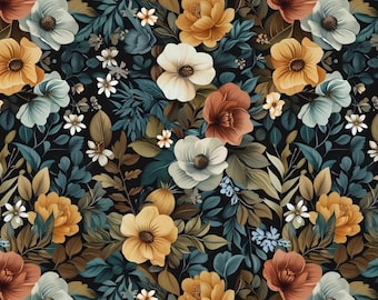 Katoenen stof met retro bloemenprint - puur katoen, handgemaakt, zelfgemaakt, verkocht op 1/2 el
