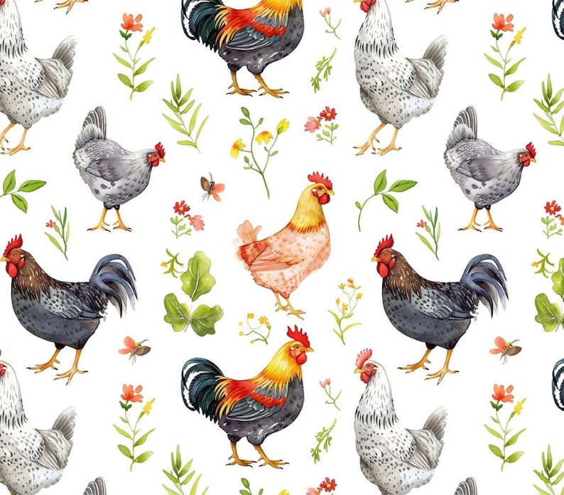 Countryside Rooster Printed Cotton Fabric-chick Pattern Fabric Handmade ...