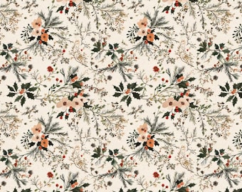 Katoenen stof met retro bloemenprint - Boho retro bloemenstof handgemaakte DIY verkocht op maat gesneden