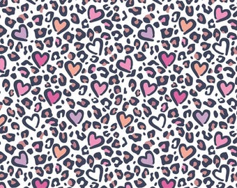 Pink Heart Leopard Print Cotton Fabric - Pure Cotton Leopard Fabric Handmade DIY Sold by 1/2 yard