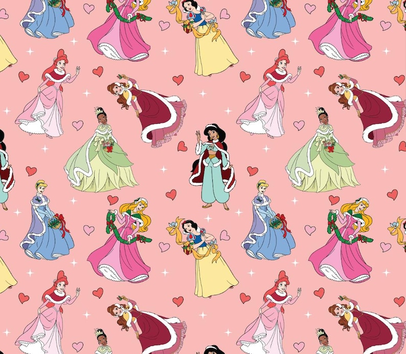 Girl Disney Pattern Disney Style Princess With Heart Printed Cotton Fabric - Pure Cotton ...