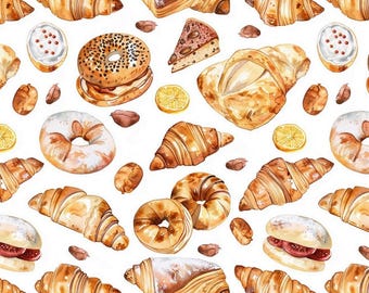 Delizioso tessuto di cotone stampato con pane cotto al forno - Tessuto fatto a mano fai da te Venduto a 1/2 iarda