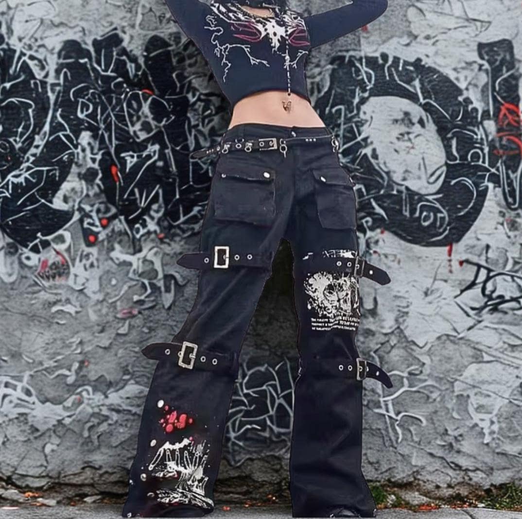 Y2k studs cargo pants フレアパンツ セール】Y2kサイドタックフレアデニムパンツ（デニムパンツ