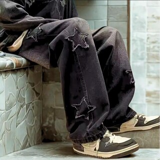 Calça Jeans LBDLONGBIDA Masculina - Perna Larga Estilo Y2K Hip Hop