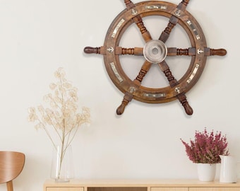 Personalized Wooden Ship Wheel Wall Decor – Wood Nautical Wheel – 12" to 48" Sizes – Custom Coastal Wall Art – Handmade Boat Wheel