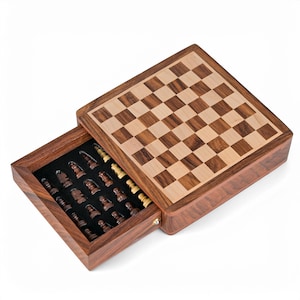Personalized Wooden Magnetic Chess Set - Sliding Portable Travel Chess Board - Christmas Gift, Birthday Gift for Kids - 6&quot; & 8&quot; Chess Board