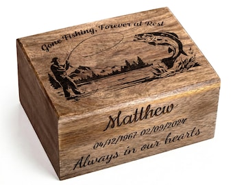 Gone Fishing Customized Wooden Urns for Male and Female