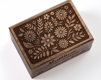 Floral Wooden Urn: Customized Memorial Decorative Urn for Human and Pet Ashes