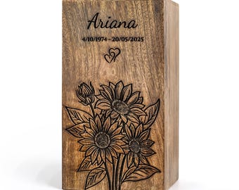 Personalized Wooden Cremation Urn Box for Human or Pet Ashes – Custom Engraving Options