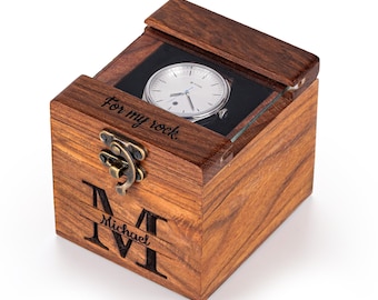 Personalized Rosewood Watch Box – 1 to 6 Slot Wooden Watch Organizer with Glass Lid – Gift for Men, Dad, Husband, Groomsmen - Christmas Gift