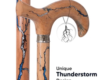 Bastón de madera de 91 cm para hombre y mujer – Diseño de tormenta y resina – Bastón de madera de haya desmontable y hecho a mano – Regalo personalizado