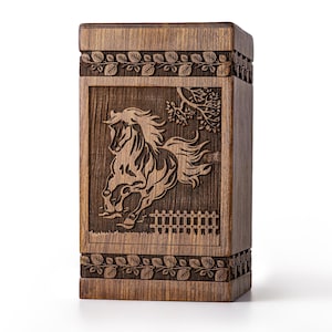 Wooden Horse Cremation Urn for Funeral, Customizable Wooden Urn Box, Burial Box for Human Ashes, Memorial Urn Engraved Keepsake Wood Urn