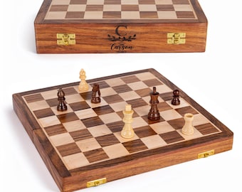 Gepersonaliseerde houten magnetische schaakset - opvouwbaar draagbaar reisschaakbord - kerstcadeau, verjaardagscadeau voor kinderen - schaakbord van 7 tot 18 inch
