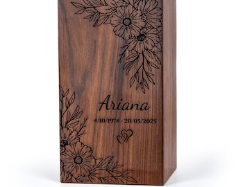 Personalized Wooden Cremation Urn Box – Handmade Decorative, Burial, Memorial Urns for Male, Female and Children - Customized Urn for Ashes