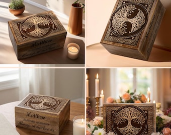 Handmade Wooden Cremation Urn – Tree of Life, Celtic Knot
