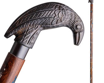 36" Raven Handle Wooden Walking Cane for Men & Women – Thunderstorm and Resin Detachable Handmade Premium Rosewood Cane – Personalized Gift