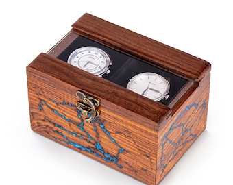 Watch Box for Men's and Women – Dark Rosewood Display Case with Glass Lid, Lichtenburg and Resin Work, Premium Watch Storage Box