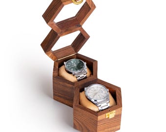 Men’s Watch Box Organizer – Dark Rosewood Display Case with Glass Lid, Stylish Travel Watch Storage, Gift for Him, Father's Day Gift
