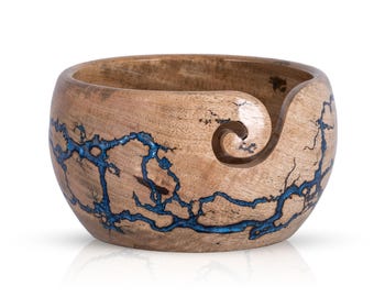 Cuenco de madera de mango personalizado para lana, con incrustaciones de resina de tormenta, para crochet y tejido, ideal como regalo para mamá o Navidad.