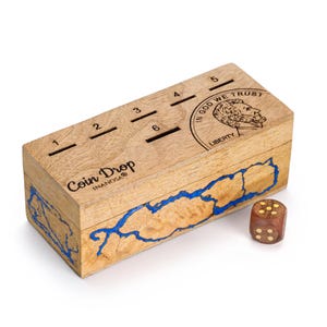 Coin Drop Game – Wooden Party Game for Adults & Family – Travel Game, Camping Game – Handmade Mango Wood Gift - Christmas Gift Ideas
