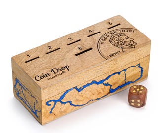 Coin Drop Game – Wooden Party Game for Adults & Family – Travel Game, Camping Game – Handmade Mango Wood Gift - Christmas Gift Ideas