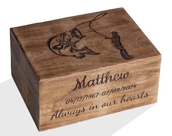 Fishing Urn Box – Personalized Wooden Fisherman Memorial Box – Custom Engraved Cremation Urn – Outdoor Tribute Gift - Gone Fishing Urn