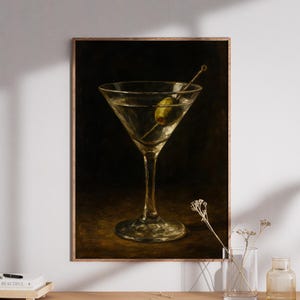 Classic Martini Oil Painting Print, Vintage Cocktail Art, Dark Moody Bar Art, Vintage Martini Art, Classic Cocktail Wall Art, Home Bar Decor