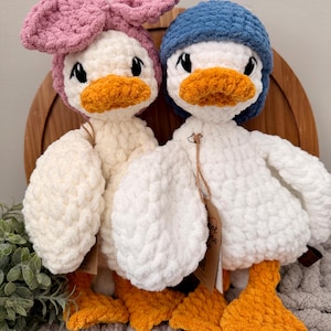 Grand canard au crochet Lovey | Couette fait main avec bandeau ou chapeau | Cadeau bébé fait main image 1