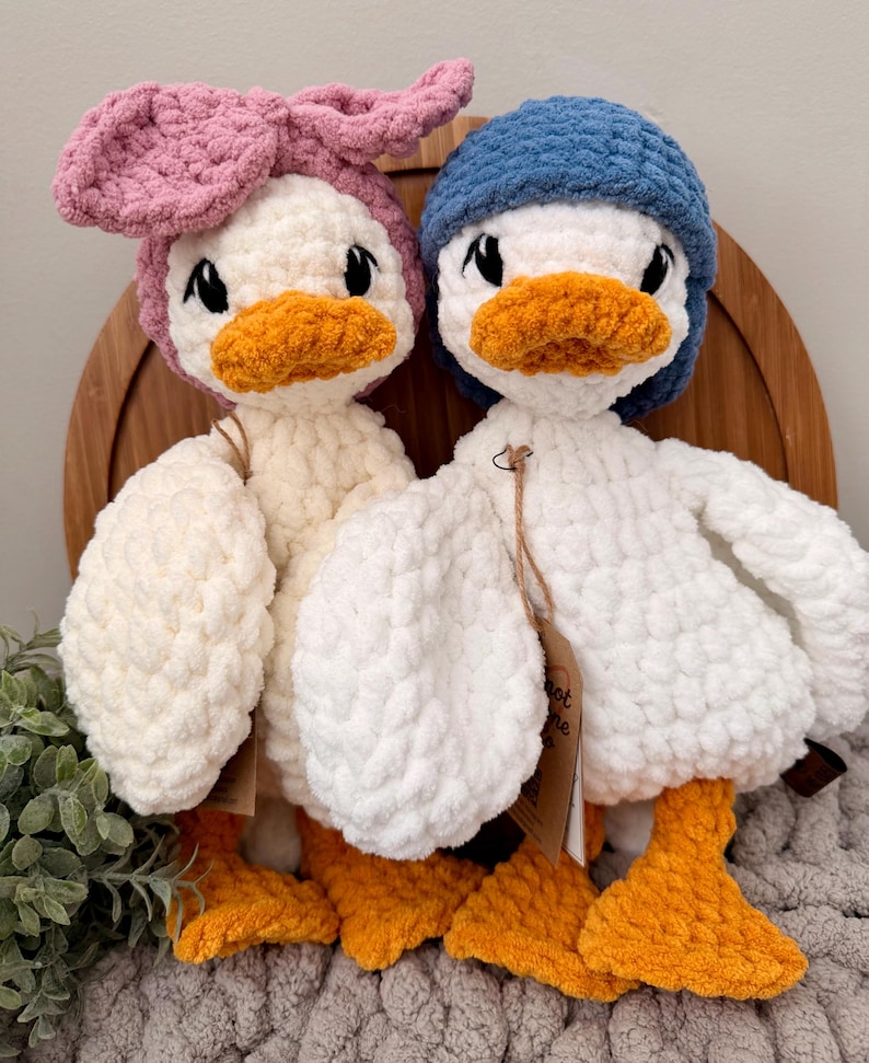 Grand canard au crochet Lovey | Couette fait main avec bandeau ou chapeau | Cadeau bébé fait main image 1