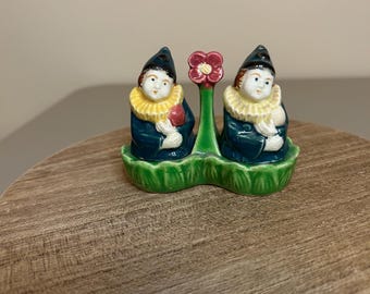 Very Rare Vintage 1930's Ceramic Art Deco Clown Salt and Pepper Shakers