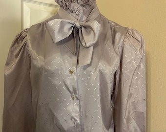 Vintage 1970's/80's La Bene' Long Sleeve Taupe Blouse with Matching Tie-Large