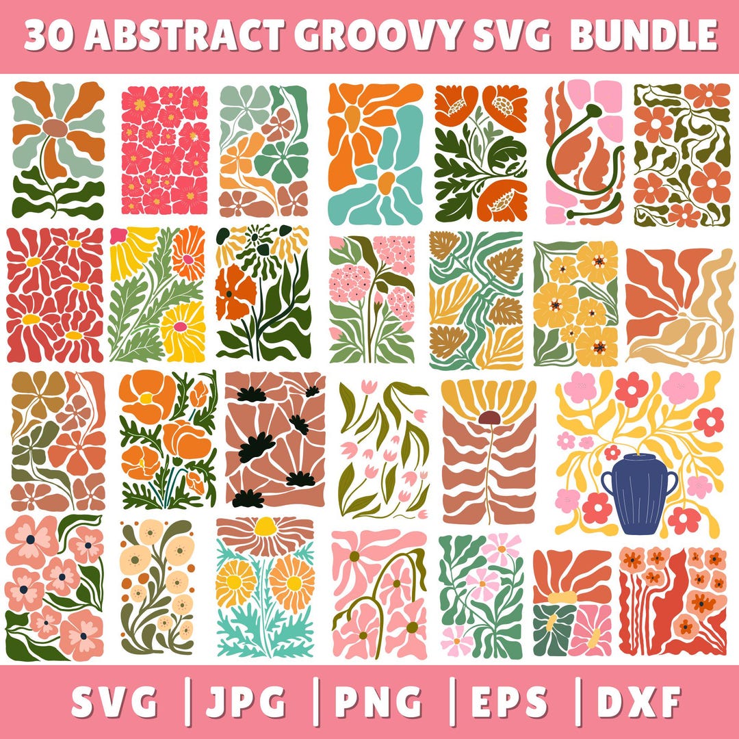 Abstract Flower Svg and Png Bundle, Danish Flower Svg, Retro Flower Svg ...