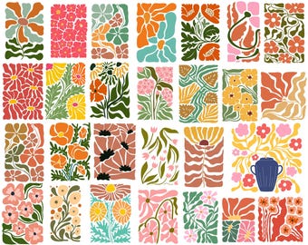 Bundle svg et png fleur abstraite, svg fleur danoise, svg fleur rétro, svg fleur bohème, png floral, svg png floral bohème, svg fleur groovy