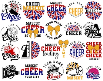 22 Custom cheer team svg, Custom cheer png, Cheer svg Bundle, Custom team name shirt, Personalized cheer shirt svg, Cheerleading pom pom svg