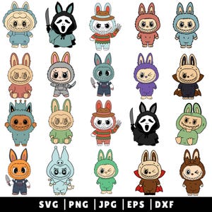Monster Doll Halloween Png Bundle, Cute Horror Movie Character Png, Doll Cartoon Halloween Png, Kawaii Halloween Sublimation design png,