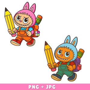 Labubu Back to School PNG SVG , Cute Monster Clipart Digital Download for Teachers, Kids, Classroom Decor, Cricut & Silhouette Sublimation,