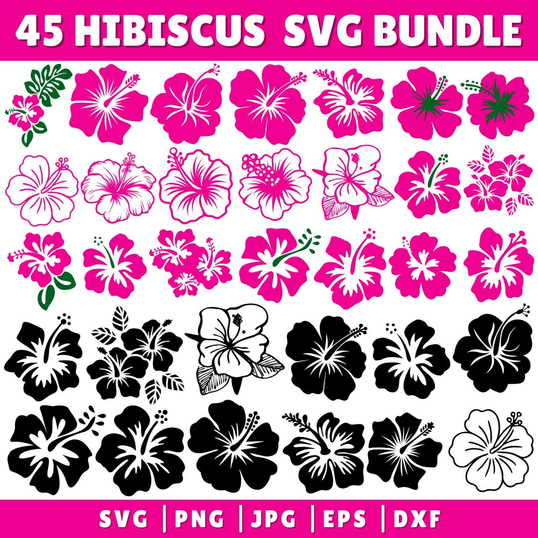 Hibiscus Flowers Svg Bundle, Hibiscus Svg, Tropical Floral Clipart Svg ...