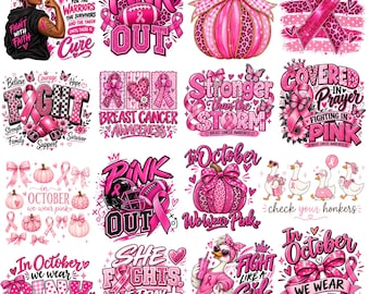 20+ Breast Cancer Png Bundle, Breast Cancer Awareness png, In October we wear pink, Pink Ribbon, Cancer Fight Quotes, Cancer Sublimation
