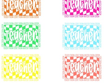 Retro Teacher SVG,Colorful Checkerboard Teacher Sublimation,Back to School Png,Groovy Love Them Teach Them Pngteacher vibespng,teacher shirt