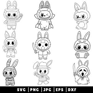 Monster Doll Halloween Png Bundle, Cute Horror Movie Character Png, Doll Cartoon Halloween Png, Kawaii Halloween Sublimation design png,