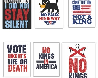 Cartel de protesta anti-Trump "Sin Reyes", cartel imprimible de "Resistir Protesta", cartel anti-Trump para el Día de los Reyes, cartel de activismo político, democracia patriótica