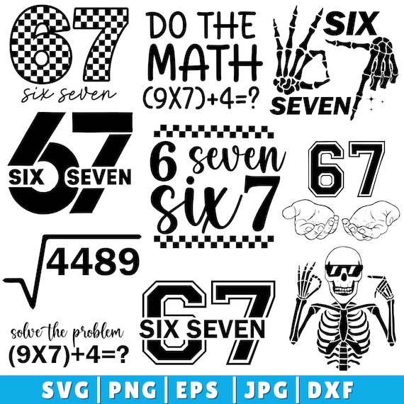 Six Seven 6 7 Meme Funny Hands SVG Bundle, 6 7 Meme Funny Skeleton Svg, Viral Meme Humor, 67 Trend, Funny Social Media, Cricut cut File,