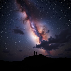 Romantische Sternennacht Poster - Cosmic Love Print für Schlafzimmer oder Geschenk für Paare