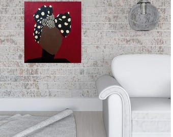 Silk Scarves | Original Painting 20x20 | Black Woman Art | Textured Palette Knife Artwork | Bold Red Wall Art | Modern Afrocentric Statement