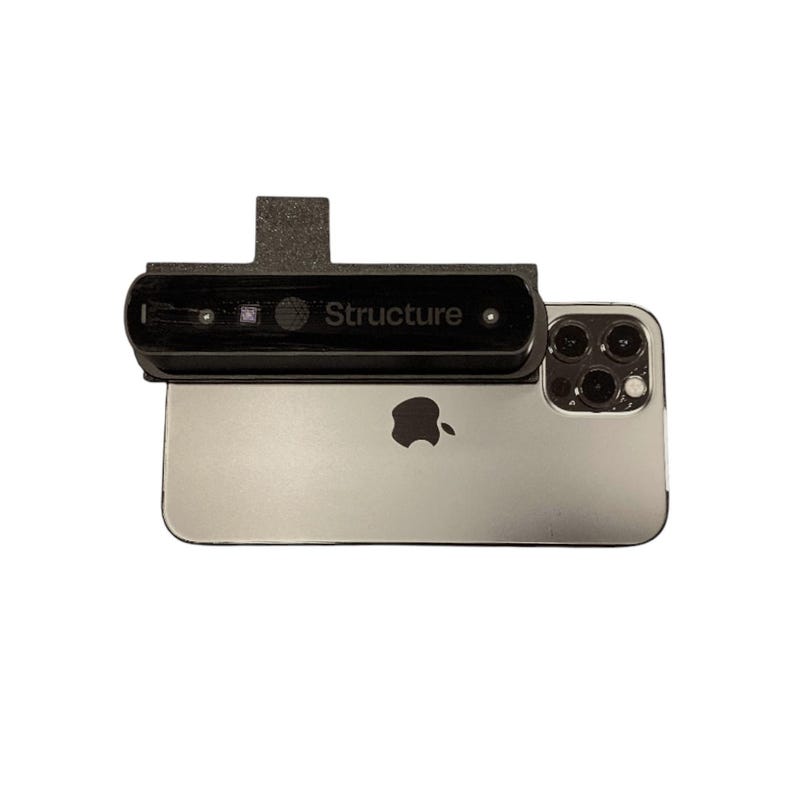 Structure Sensor mounted on the back of a phone with StructMount