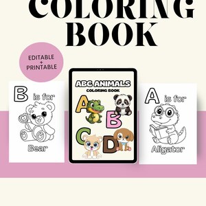 Libro para colorear de animales del abecedario | Páginas imprimibles para colorear del alfabeto para niños | Hojas de trabajo para trazar letras de animales de la A a la Z | Descarga educativa instantánea