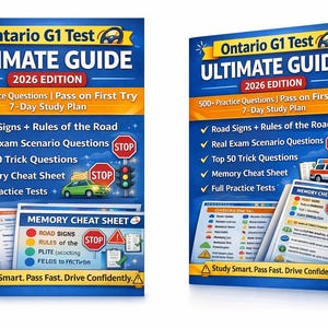Ontario G1 Test Practice 2026 | 500+ Questions PDF | Pass First Try | Road Signs & Rules | G1 Study Guide Canada | Driving Test Prep