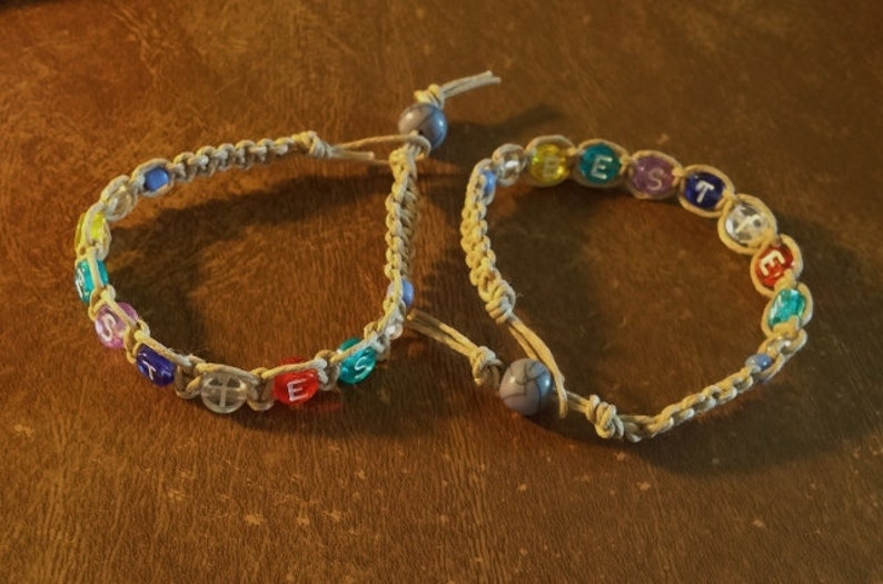 Natural Hemp Besties Friendship Bracelets Set Of 2 Multi Color Alphabet Beads Blue Beads Glass Beads Surfer Boho Hippie Handmade