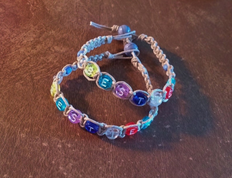 Natural Hemp Besties Friendship Bracelets Set Of 2 Multi Color Alphabet Beads Blue Beads Glass Beads Surfer Boho Hippie Handmade