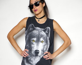 VINTAGE 1993 upcycled Hungry Like the wolf Duran Duran Lyric inspired Customized 90's Wolf graphic t-shirt muscle Tee L